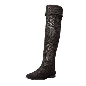 Seychelles Anthropologie Black Victory Croc Over The Knee Boots Leather size 6